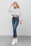 Frayed Hem Cropped Straight Jeans