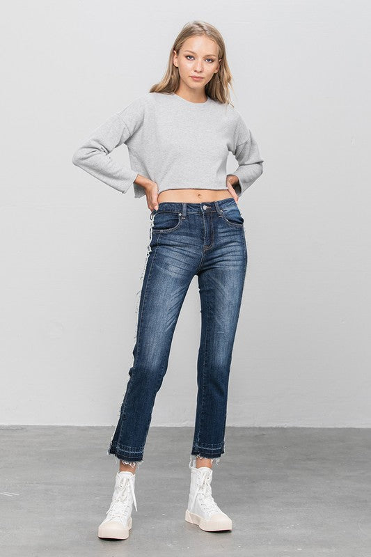 Frayed Hem Cropped Straight Jeans