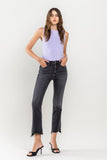 High Rise Raw Step Hem Crop Flare Jeans