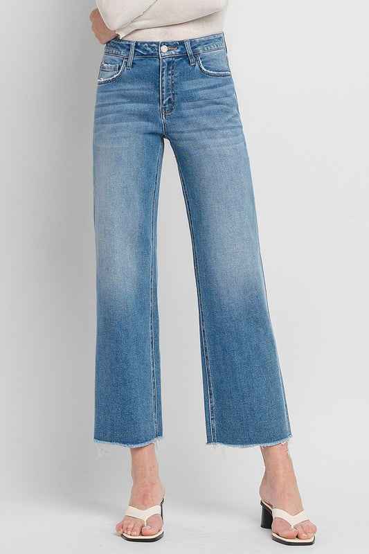 High Rise Ankle Slim Wide Jeans