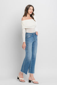 High Rise Ankle Slim Wide Jeans