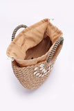 Top Handle Sea Shell Faux Straw Tote Bag