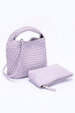 2 In 1 Weaved Faux Leather Top Handle Bag Set