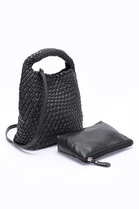 2 In 1 Weaved Faux Leather Top Handle Bag Set